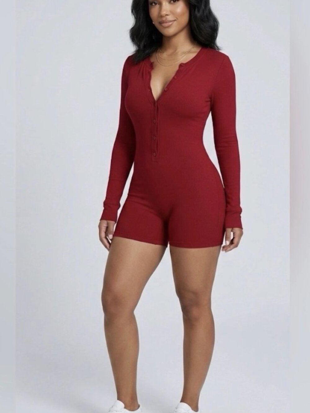 SKIMS Soft Lounge Long Sleeve Henley Romper Pajamas